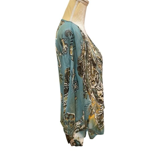 Vintage D Studio 100% Silk Sheer Beaded Bell Sleeve Top Size Medium Whimsigoth - Picture 3 of 10